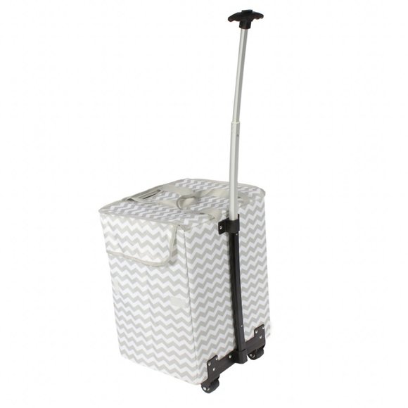 🆕 Collapsible Folding Rolling Cart w/ Retractable Handle ~ Colour: GRAY CHEVRON - Picture 2 of 8